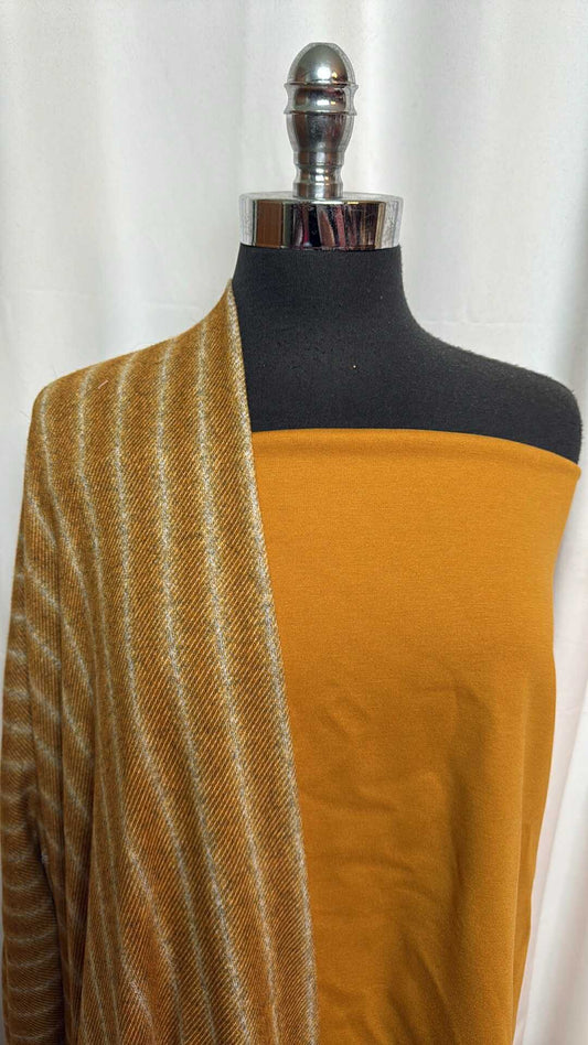 MUSTARD STRIPE BUNDLE : 2YD Mustard Nylon Ponte & 2YD Mustard Stripe Brushed Hacci SK : A28734