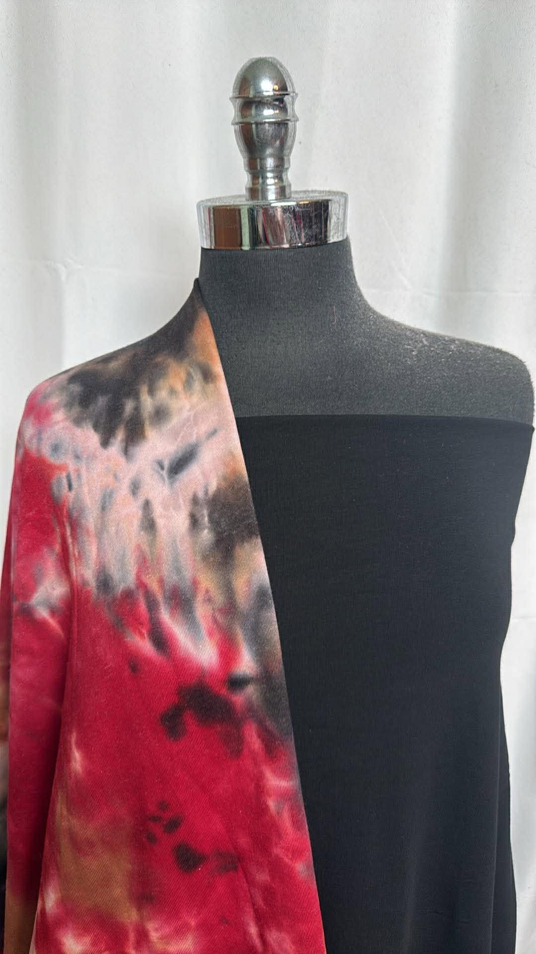 BLACK/RED TIE DYE BUNDLE : 2YD Black Cotton/Modal/Spandex & 2YD Red Tie Dye C/P FT : A30011