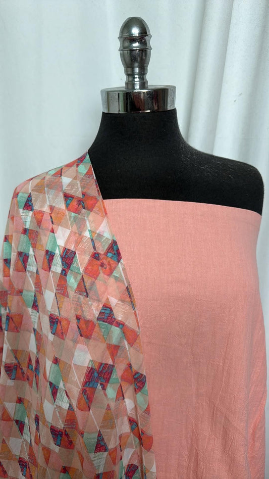 PEACH/DIAMOND GEO BUNDLE : 2YD Peach Crinkle Cotton Woven & 2YD Diamond Geo Chiffon : A30960