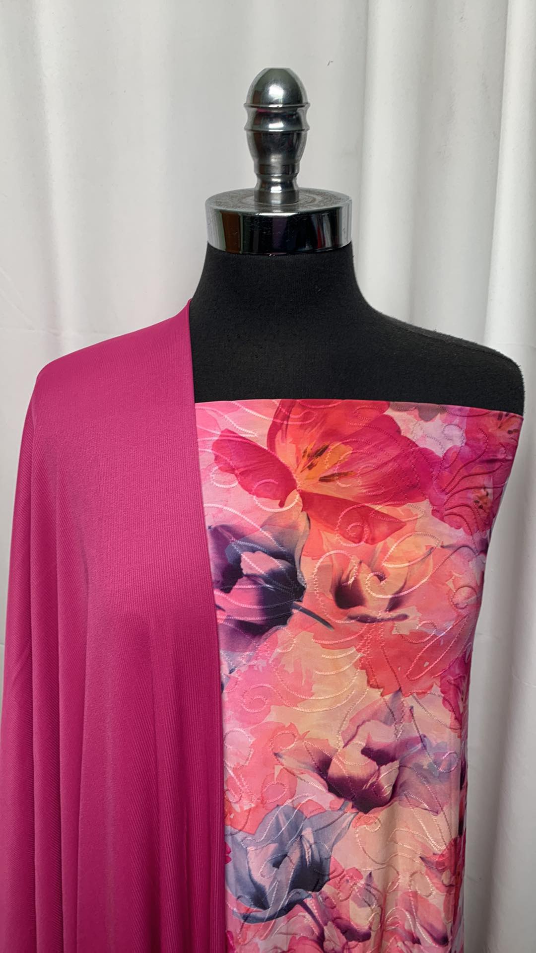 FUCHSIA FLORAL BUNDLE : 2YD Fuchsia Rib P/S & 2YD Pink Textured Floral ITY : A25449