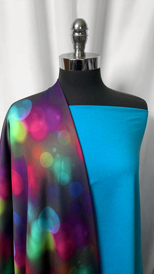 BLUE FLEECE BOKEH BUNDLE : 2YD Bokeh Lights Sport Fleece & 2YD Caribbean Blue Peached PF : A1325