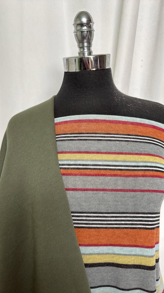 OLIVE/STRIPE BUNDLE : 2YD Olive Brushed Sweatshirt Fleece (72" Wide) & 2YD Stripe SK : A30948