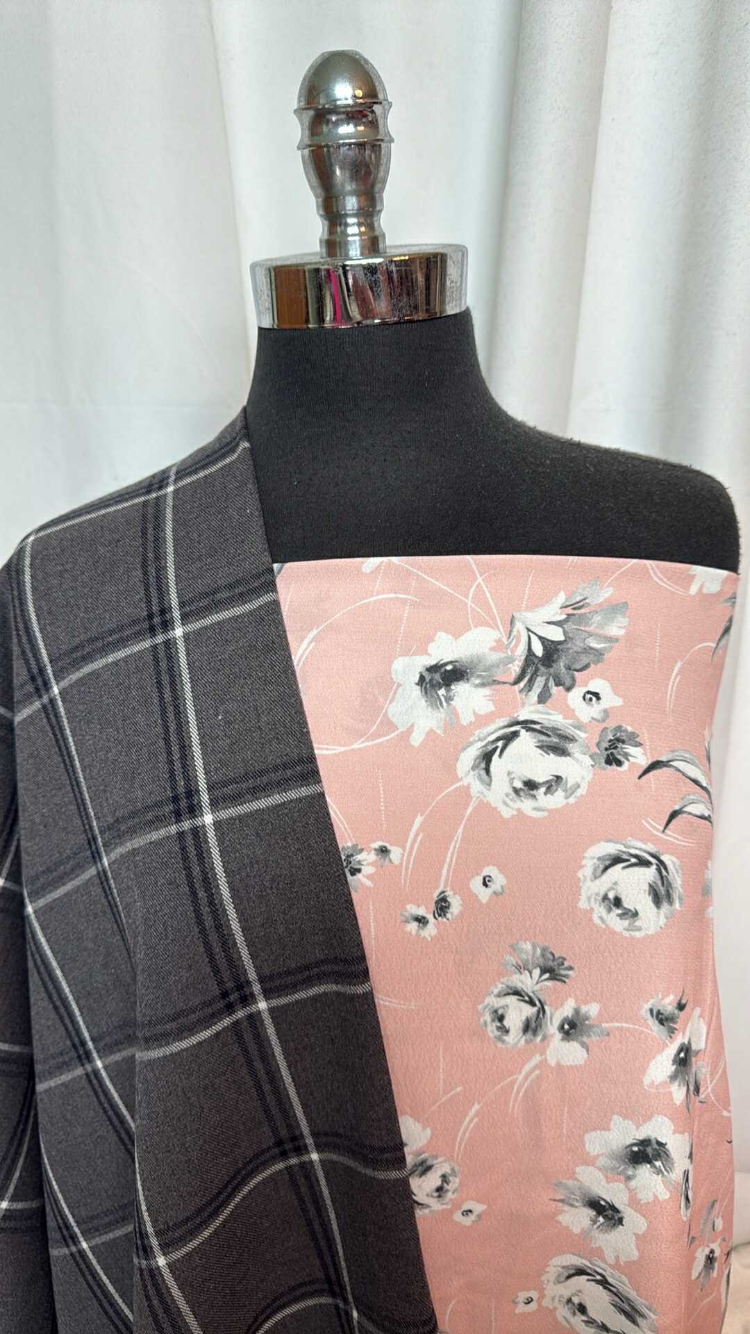 GREY PLAID/FLORAL BUNDLE : 2YD Floral Poly Woven & 2YD Grey Plaid Woven : A28860