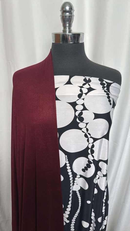 BURGUNDY/BORDER-PRINT BUNDLE : 2YD Black/White Border-Print ITY & 2YD Burgundy Oakley SK : A26070