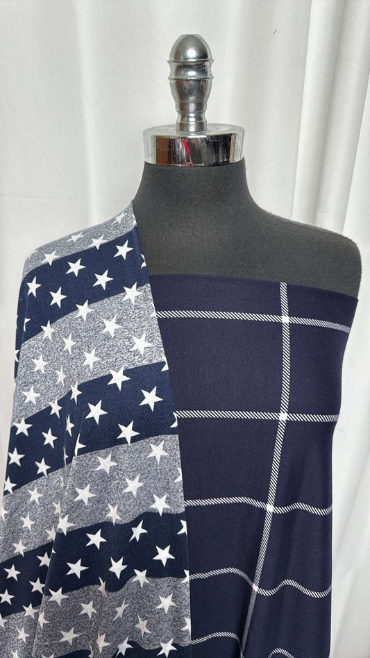 WINDOWPANE/STARS & STRIPES BUNDLE : 2YD Stars & Stripes PRS Jersey & 1+YD Navy Windowpane DBP : A27241