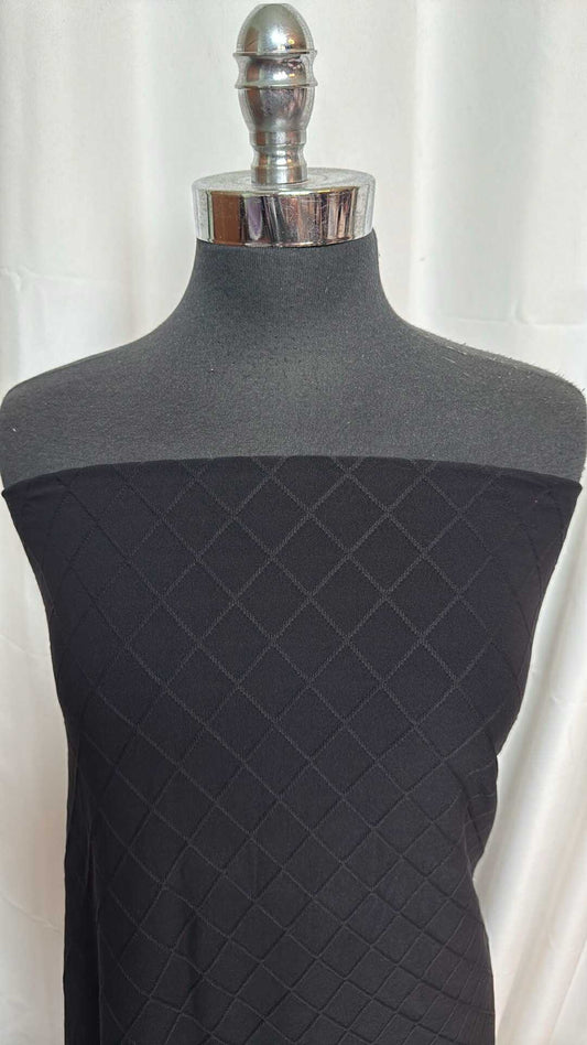 Black Faux Quilted- Supplex Nylon Spandex - By the Yard