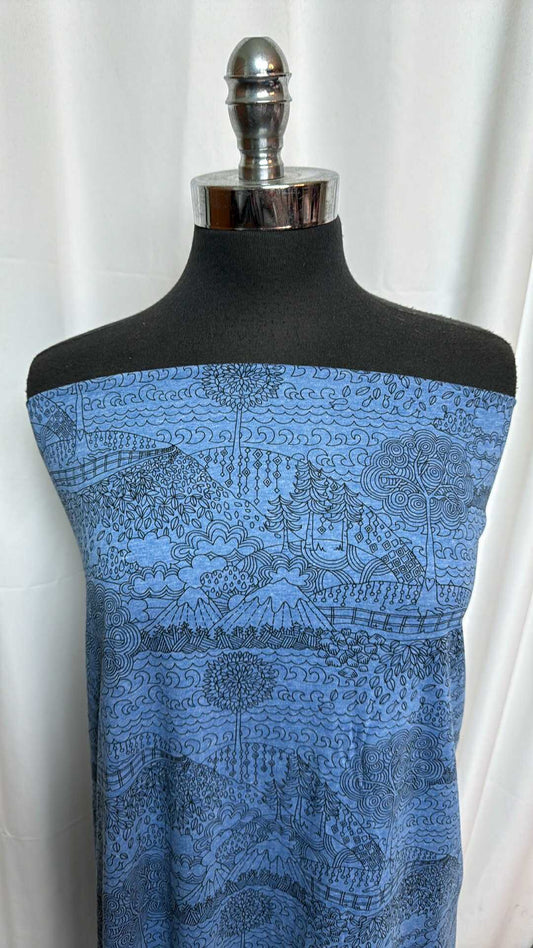 Blue Nature Doodles - Cotton Jersey - 3 Yard Cut