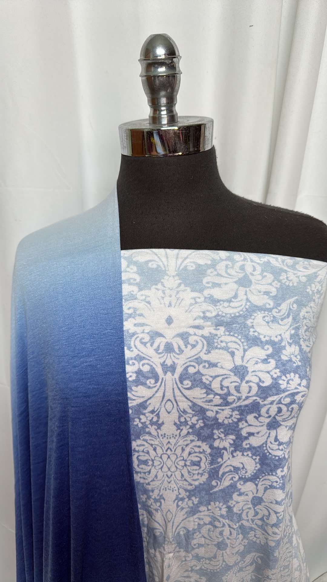 BLUE OMBRE BUNDLE : 1.5YD Blue/White Ombre Damask PRS Jersey & 2YD Blue Ombre Spun Poly : A27180