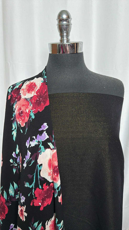 BLACK-GOLD/FLORAL BUNDLE : 2YD Black/Gold Lurex Millennium & 2YD Floral Bubble Crepe : A29004