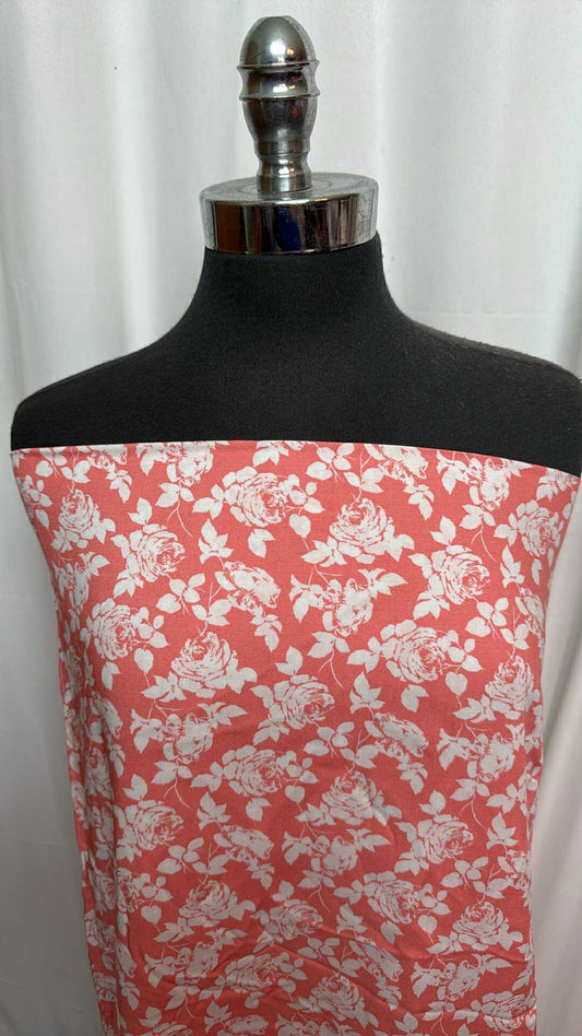Coral/Ivory Floral - Rayon Woven - 2 Yard Cut