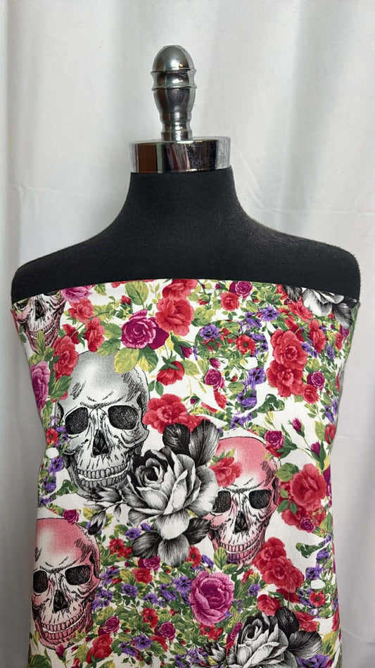Floral Skulls - Stretch Twill (52" Wide) - 2 Yard Cut