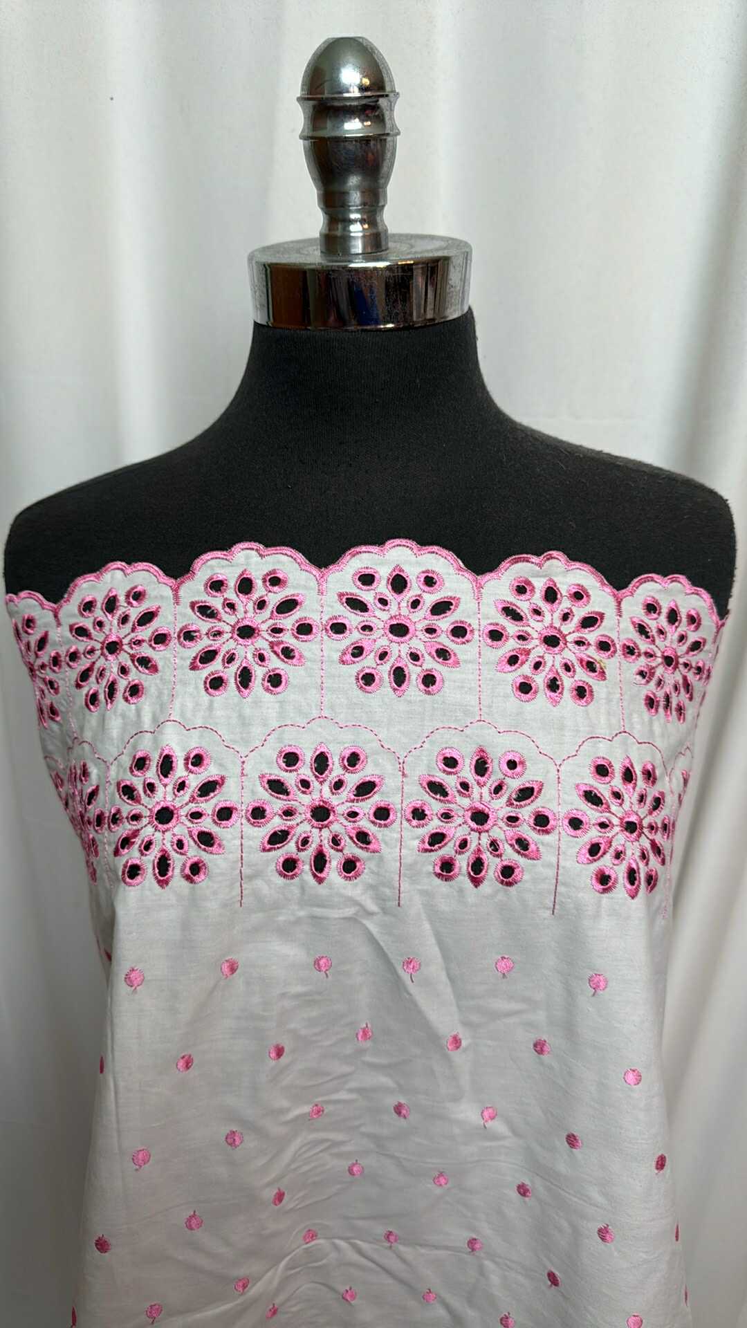 White/Pink Double Border - Cotton Woven - 2 Yard Cut