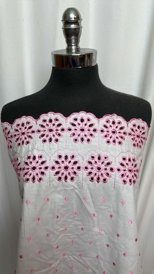 White/Pink Double Border - Cotton Woven - 2 Yard Cut