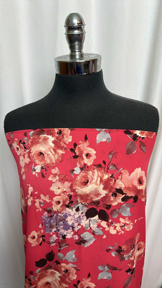 Dark Coral Floral - Poly Woven - 2 Yard Cut