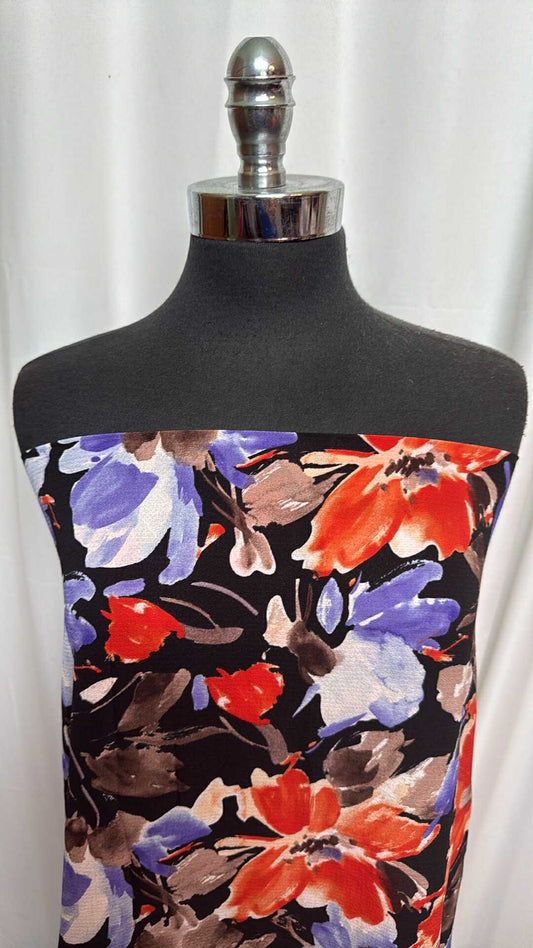 Red/Purple/Brown Floral - Bubble Crepe - 2 Yard Cut