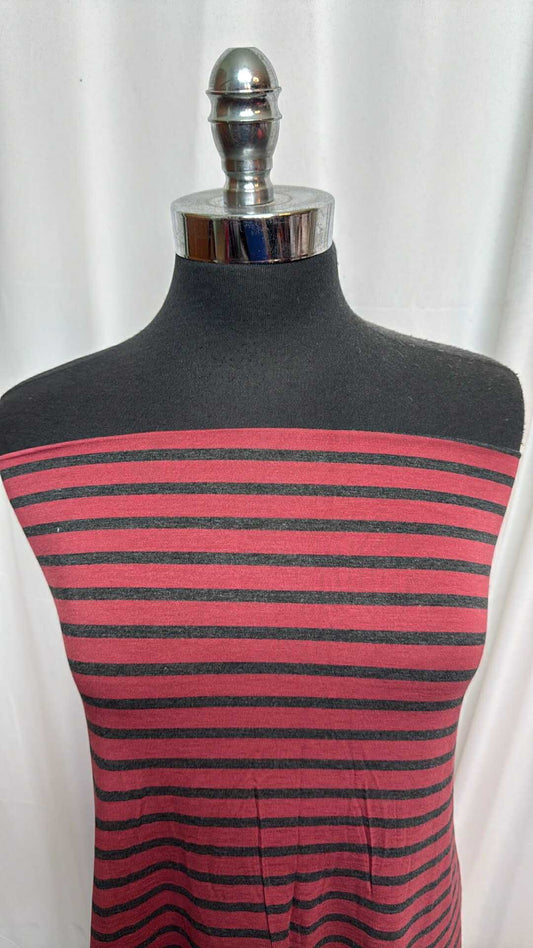 Red/Charcoal Stripe - Bamboo Spandex - 2 Yard Cut