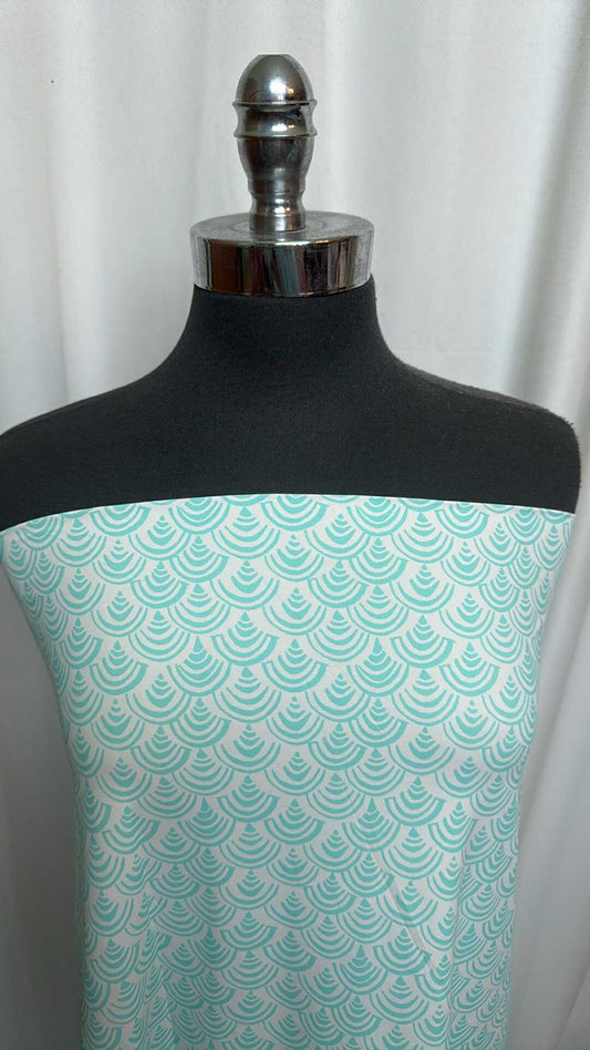 Ivory/Turquoise Scales - Nylon/Spandex Swim -  2 Yard Cut