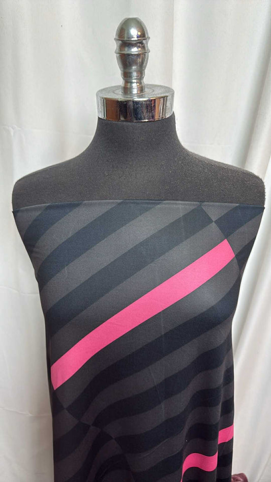 Black/Pink Diagonal Stripe - Famous Maker Yoga Performance - 2 Yard Cut