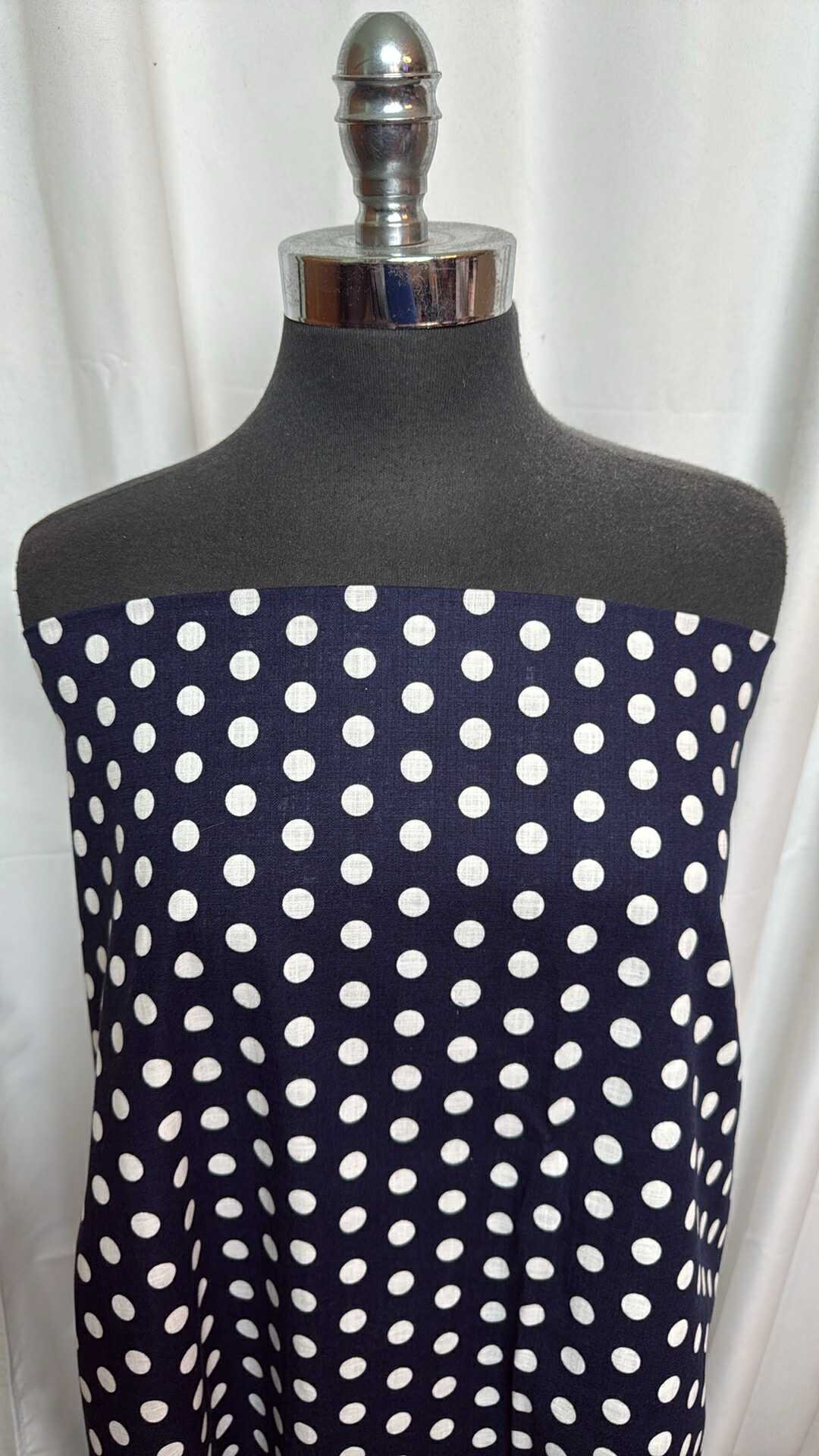 Navy Polka Dot - Linen-Blend Woven - 2 Yard Cut