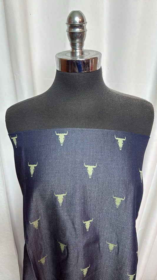 Bull Skull - Mid/Light Weight Denim Woven - 2 Yard Cut