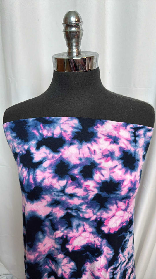 Pink/Blue/Black Tie Dye - Double Brushed Poly Spandex - 2 Yard Cut