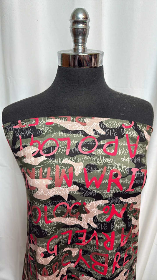 Camo Writing - Double Brushed Poly Spandex - 2 Yard Cut