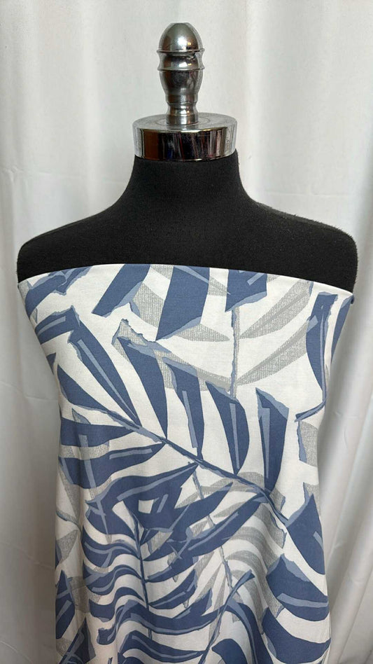 Blue Leaves - Cotton Spandex - 2 Yard Cut