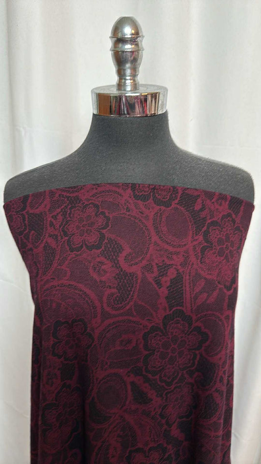 Burgundy Lace - Cotton Spandex - 2 Yard Cut