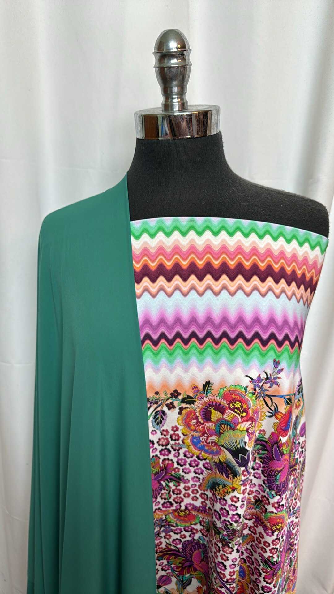 TEAL/CHEVRON-FLORAL BUNDLE : 1.5YD Chevron/Floral N/S Swim & 2YD Teal Swim Lining : A27641