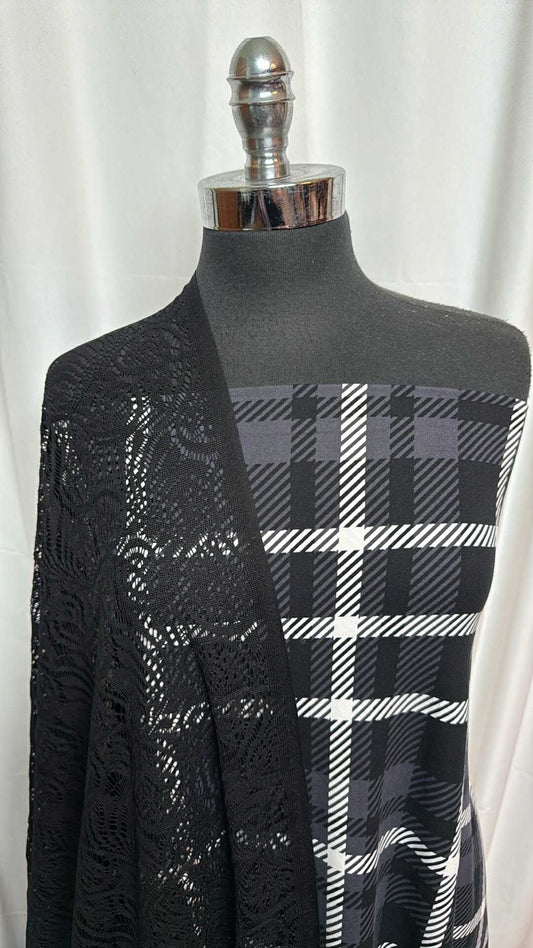 PLAID/CROCHET LACE BUNDLE : 2YD Plaid DBP & 2YD Black Crochet Lace : A27863