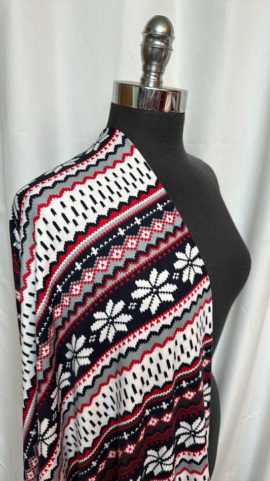 Red/Grey/Black Snowflake Stripe - Oakley Sweater Knit - 2 Yard Cut