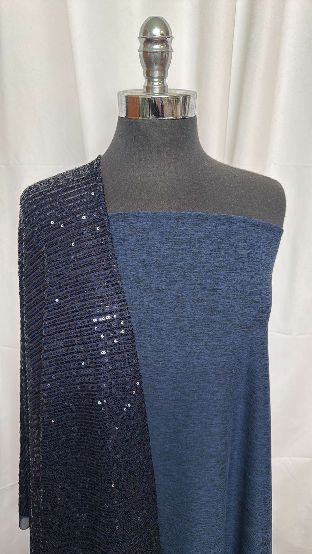 NAVY/SEQUIN STRIPE BUNDLE : 2.5YD Navy/Black Peached PF & 1.5YD Navy Sequins on Mesh : A26508