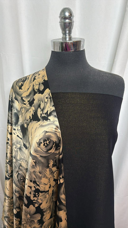 BLACK/GOLD FLORAL SATIN BUNDLE : 2YD Black/Gold Floral Satin & 2YD Millennium w/Gold Lurex : A30335
