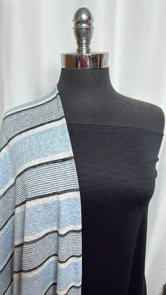 BLACK/BLUE STRIPE BUNDLE : 1.5YD Black 2-Tone Featherweight PF & 1.5YD Blue Stripe Light-Weight Slub SK : A29010