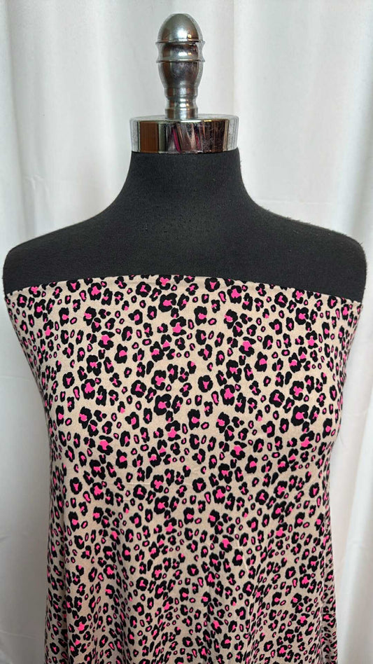 Pink Leopard - Double Brushed Poly Spandex - 2 Yard Cut