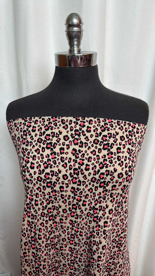 Neon Coral Leopard - Double Brushed Poly Spandex - 2 Yard Cut