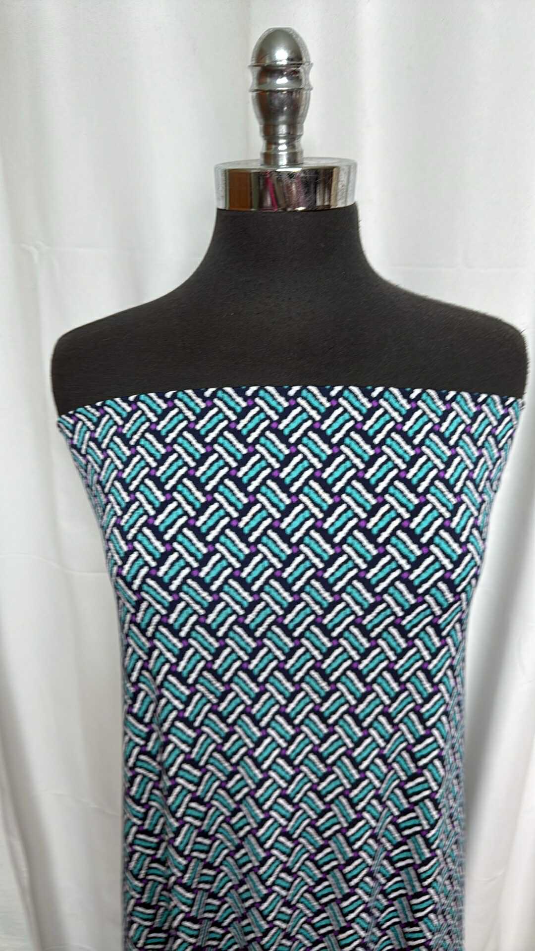 Navy/Turquoise/Purple Weave - Korean ITY - 3 Yard Cut