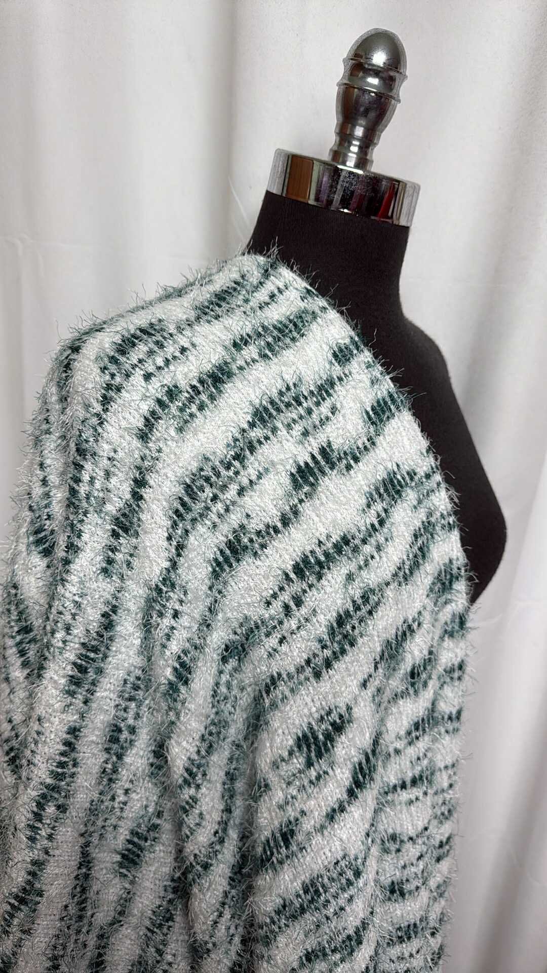 Hunter/Ivory Abstract - "Hairy" Sweater Knit - 3 Yard Cut