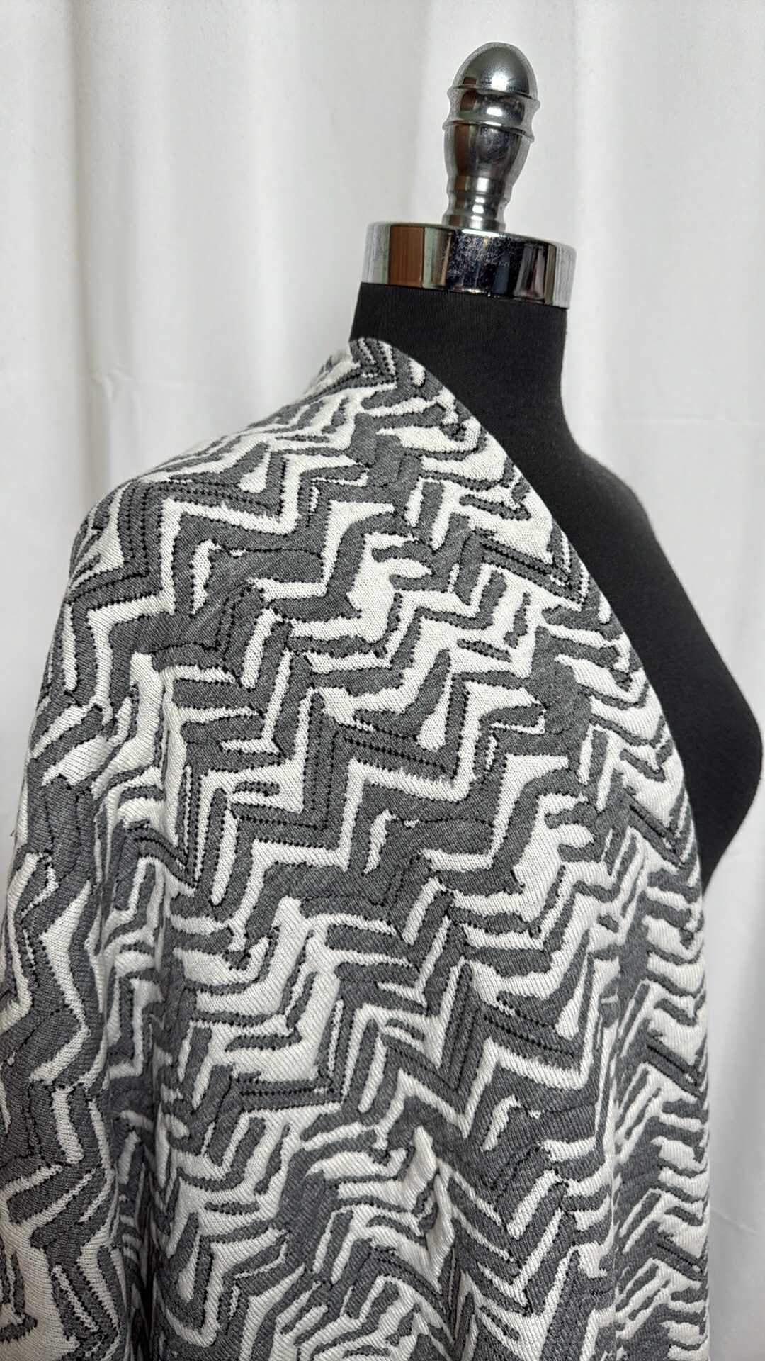 Grey/White Chevron - Korean Heavy Jacquard Quilted Double Knit- By the Yard