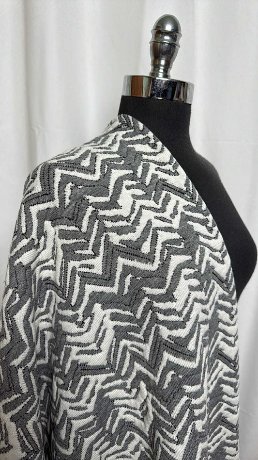 Grey/White Chevron - Korean Heavy Jacquard Quilted Double Knit- By the Yard