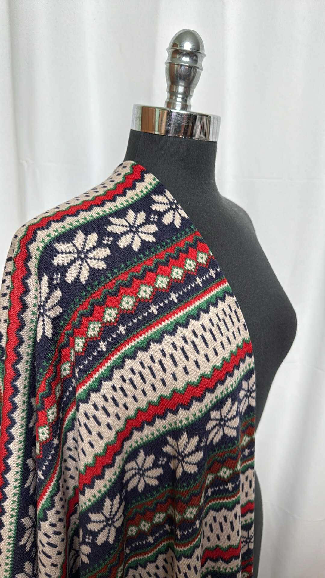 Navy/Green/Red Snowflake Stripe - Oakley Sweater Knit - 2 Yard Cut