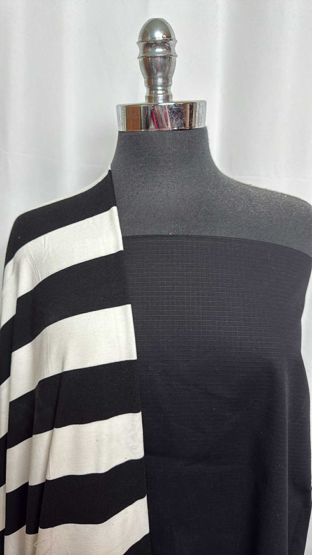 BLACK/IVORY WIDE STRIPE BUNDLE : 2YD Black C/S Ripstop Woven & 2YD Black/Ivory Wide Stripe C/S : A29012