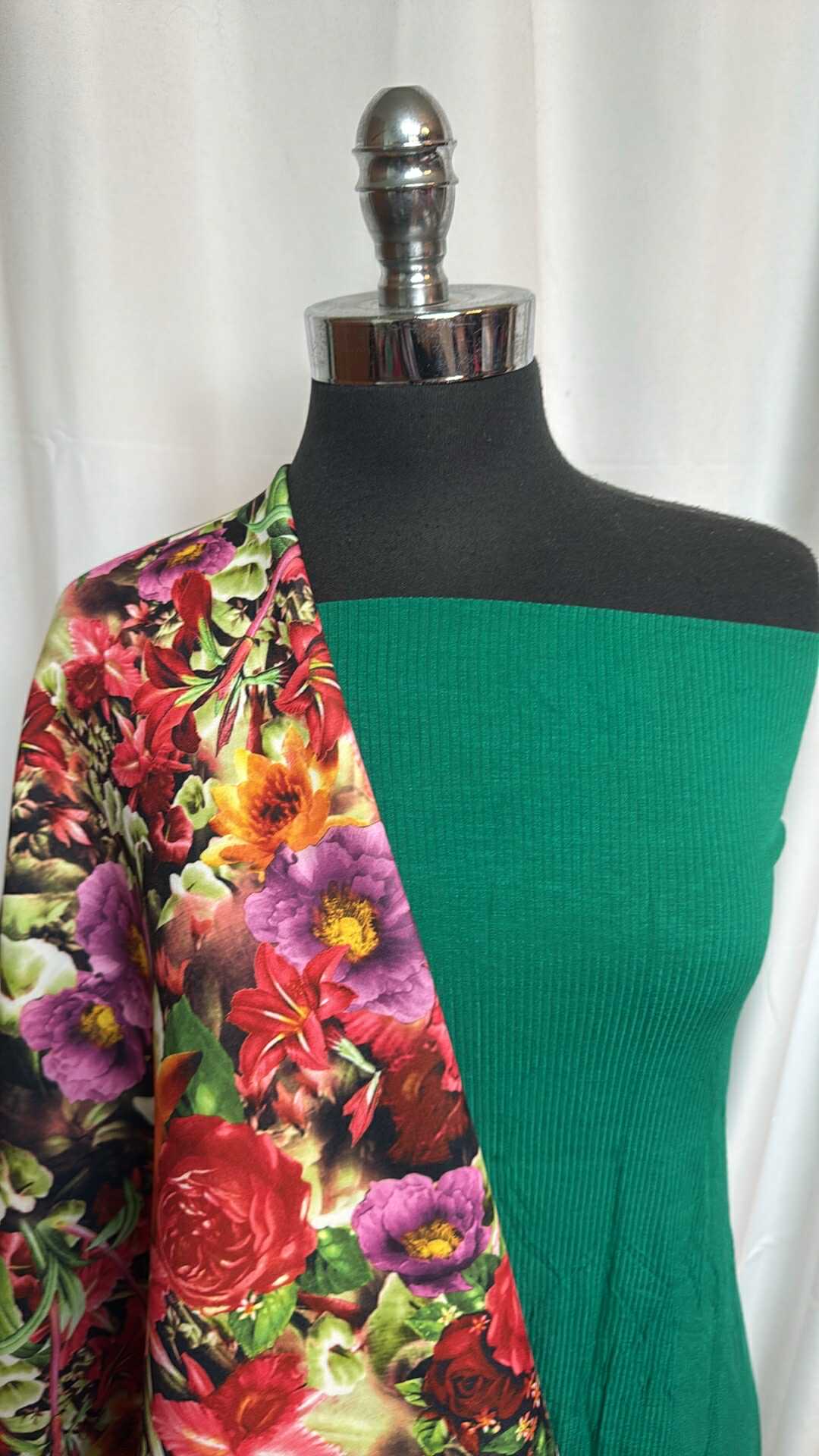 GREEN/FLORAL BUNDLE : 1+YD Floral Scuba & 2YD Green R/S Rib : A28555