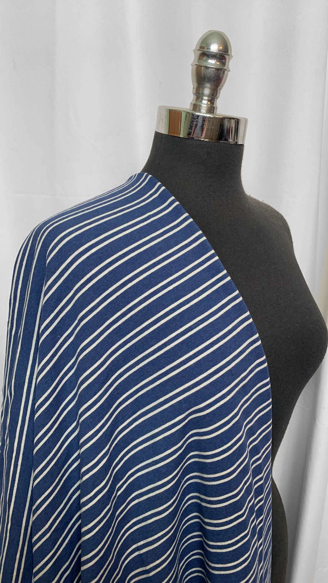Blue Stripe - Cotton/Spandex Heavy Brushed French Terry - 2 Yard Cut