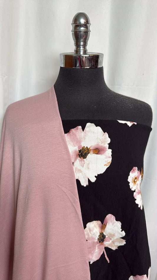 BLUSH/BLACK FLORAL BUNDLE : 2YD Black Floral Millennium (Read Descr.) & 2YD Blush PRS FT : A29513