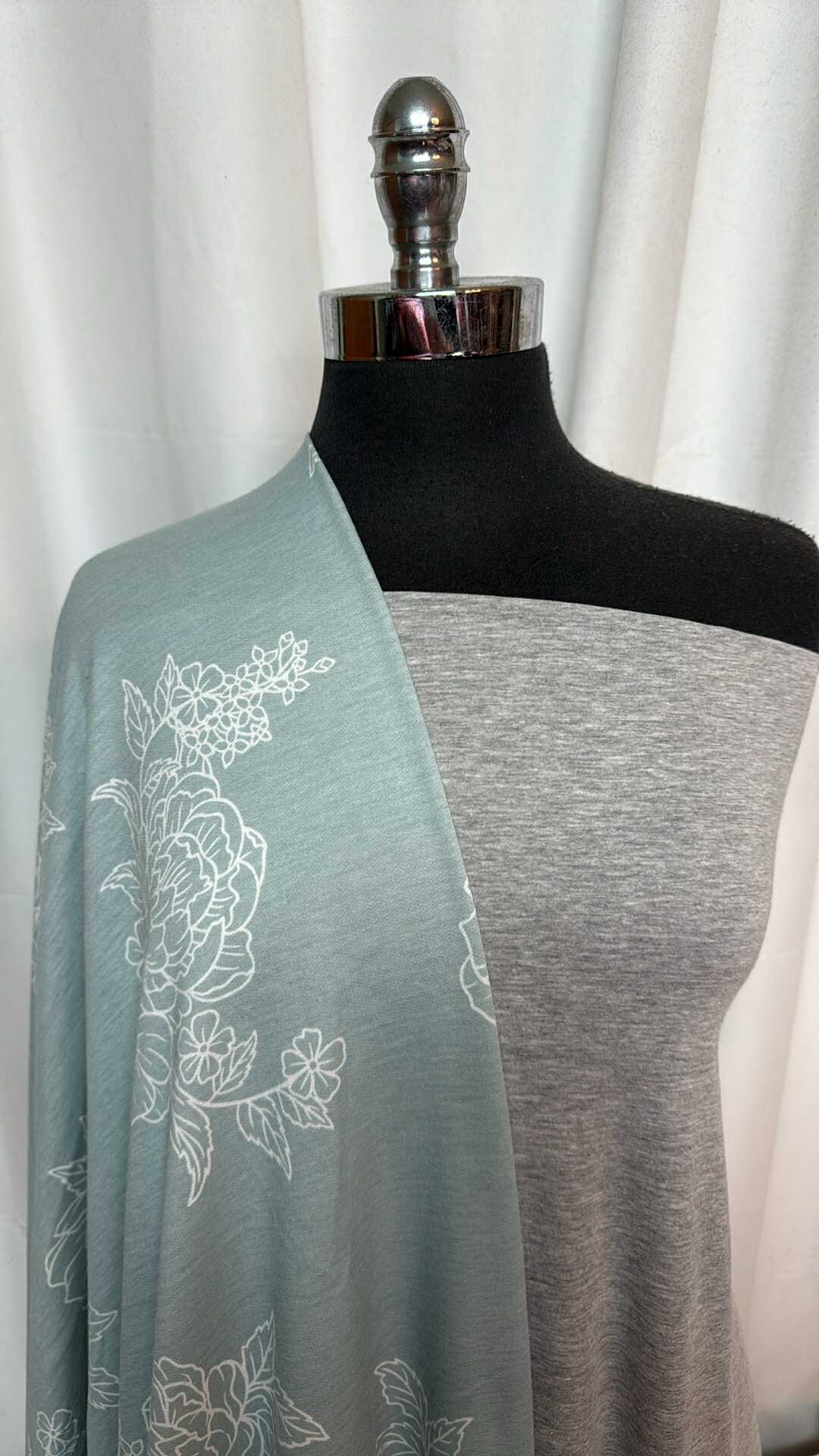 HEATHER GREY/MINT FLORAL BUNDLE : 2YD Mint Floral PRS FT & 2YD Heather Grey Cotton/Modal : A28813