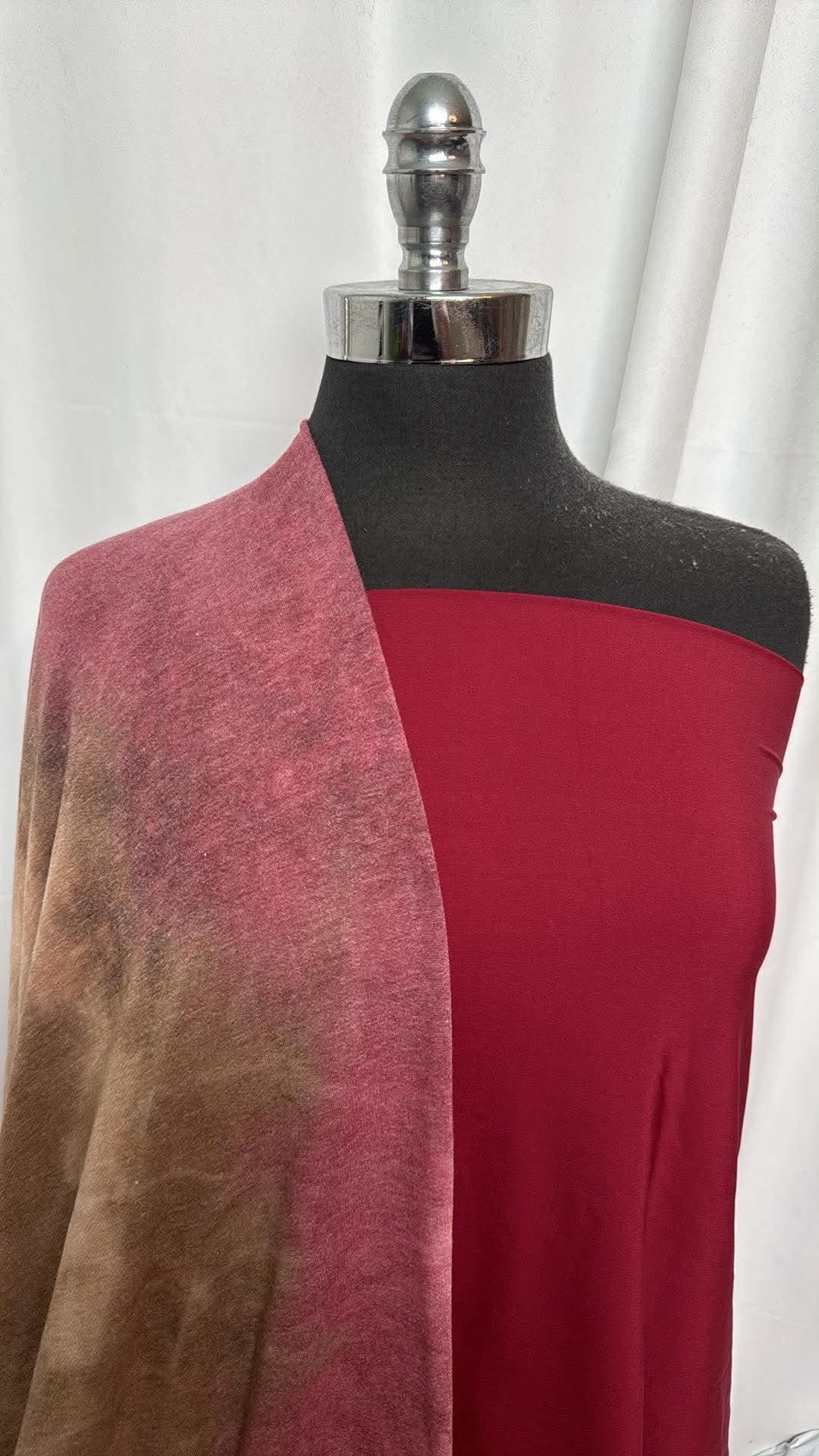 DEEP RED/TIE DYE BUNDLE : 2YD Tie Dye PRS FT & 2YD Deep Red Light-Weight Yoga PF : A30709