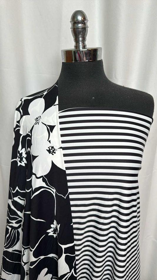 MONOCHROME STRIPE/FLORAL BUNDLE : 1.5YD Monochrome Floral N/S & 1.5YD Monochrome Stripe N/S : A29345