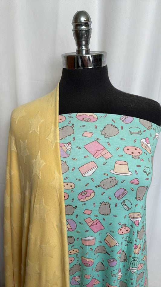 YELLOW STAR/PUSHEEN CAT BUNDLE : 2YD Yellow Star Oakley SK & 2YD Pusheen Cat Modal : A29277