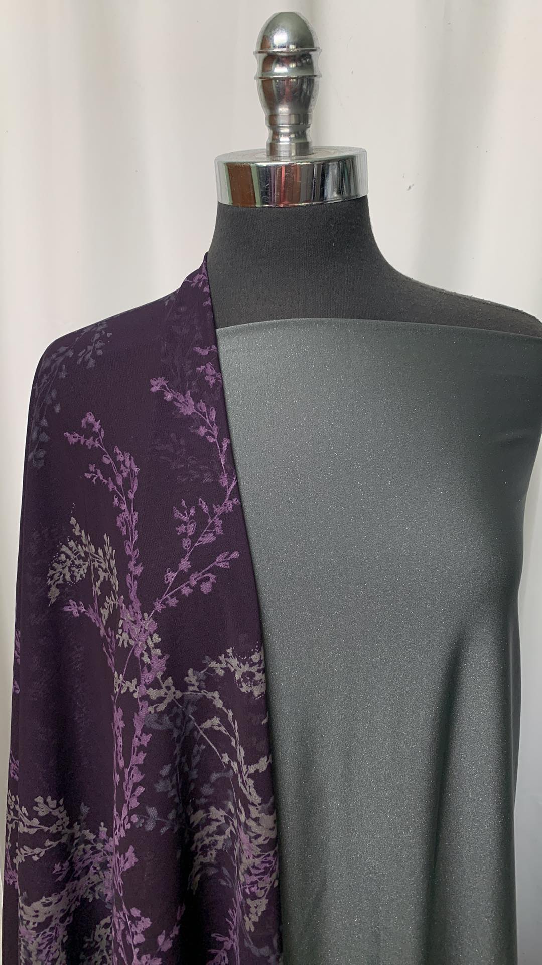 PURPLE FLORAL/SHIMMER BUNDLE : 2YD Shimmer Yoga PF & 2YD Purple Floral Stretch Mesh : A1590